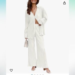 White Pleated Silk Set